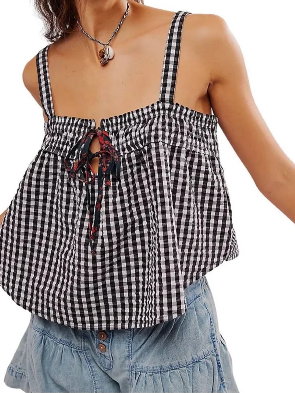 Free People Gingham tank top with bow detail